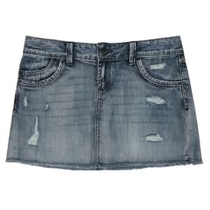 Y2k Express Jean Mini Skirt Frayed Hem Demi Micro Skirt Size 8 30"